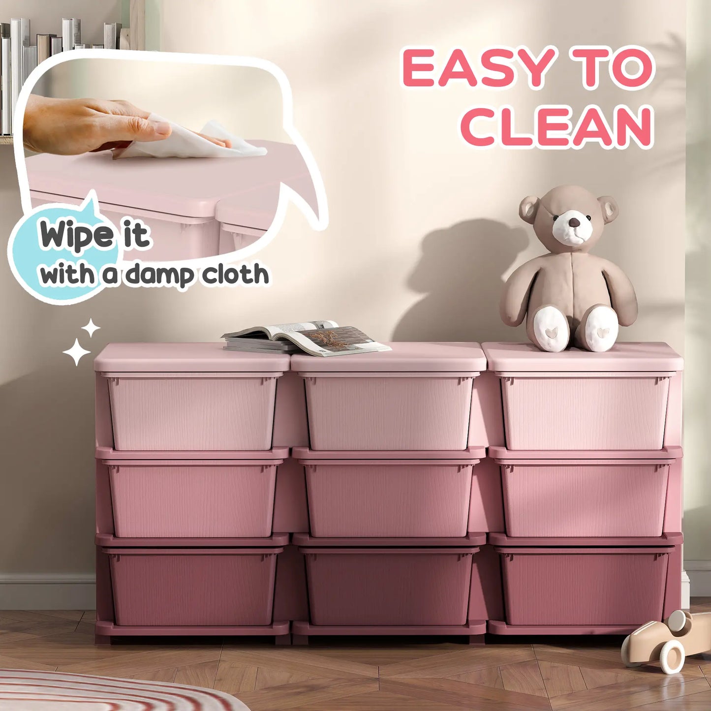 3 Tier Toy Organizer, 9 Plastic Drawers, Pink Baby & Kids Storage at Gallery Canada