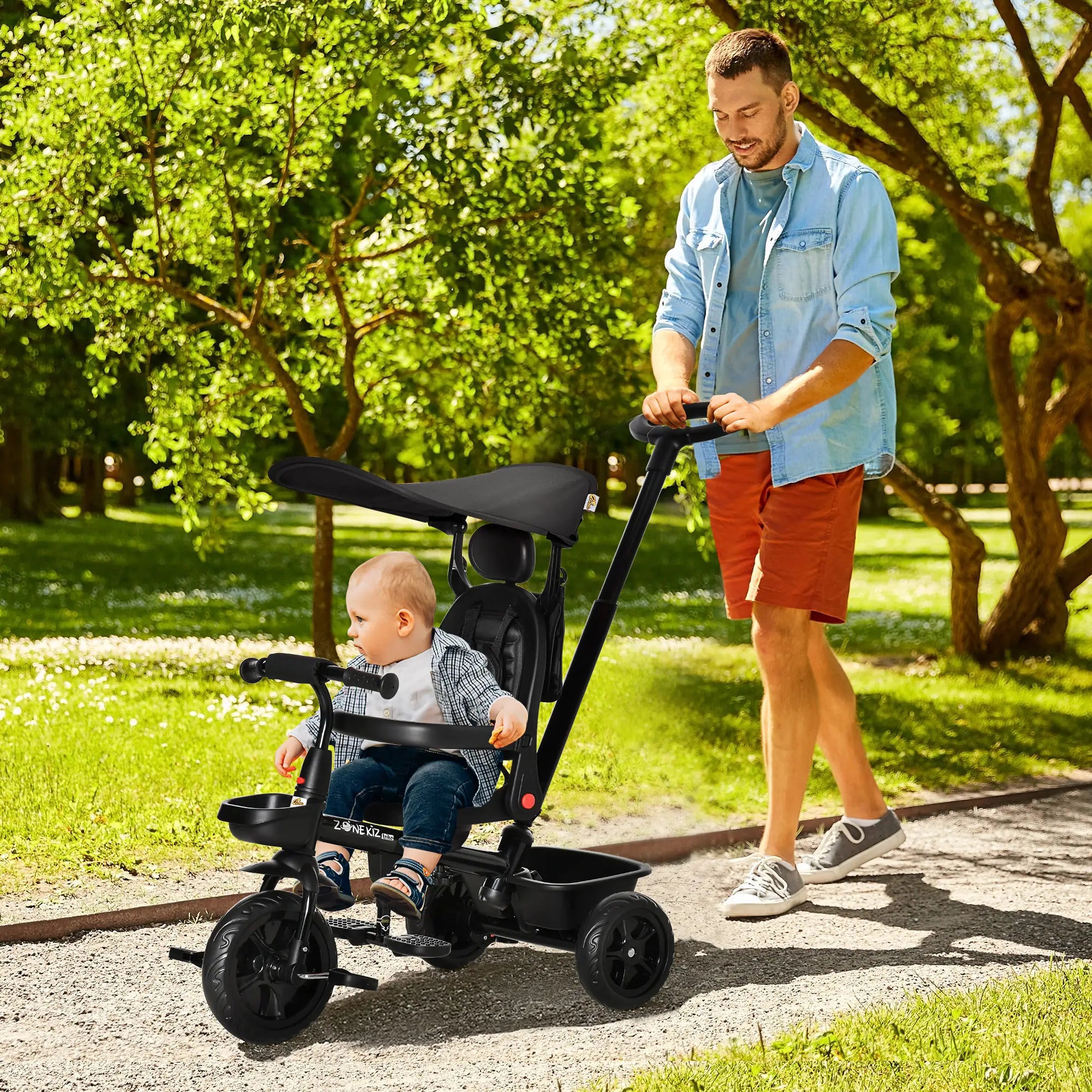 Kids Tricycle 4 In 1 Trike with Reversible Angle Adjustable Seat Removable Handle Canopy Handrail Belt Storage Footrest Brake Clutch for 1-5 Years Old Black Tricycles for Kids at Gallery Canada