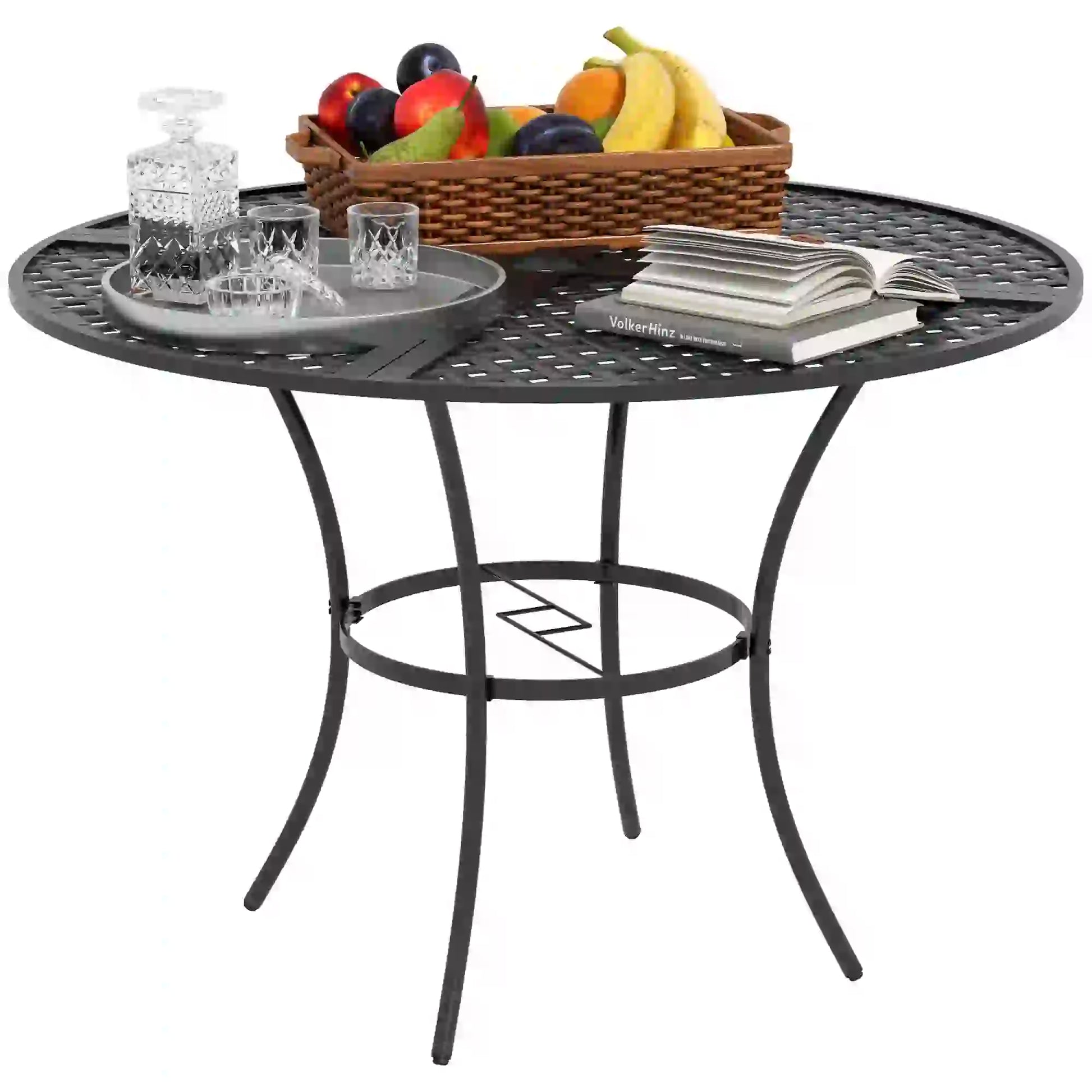 42" Round Outdoor Dining Table for 4, Metal Patio Table with Umbrella Hole Outdoor Dining Sets at Gallery Canada