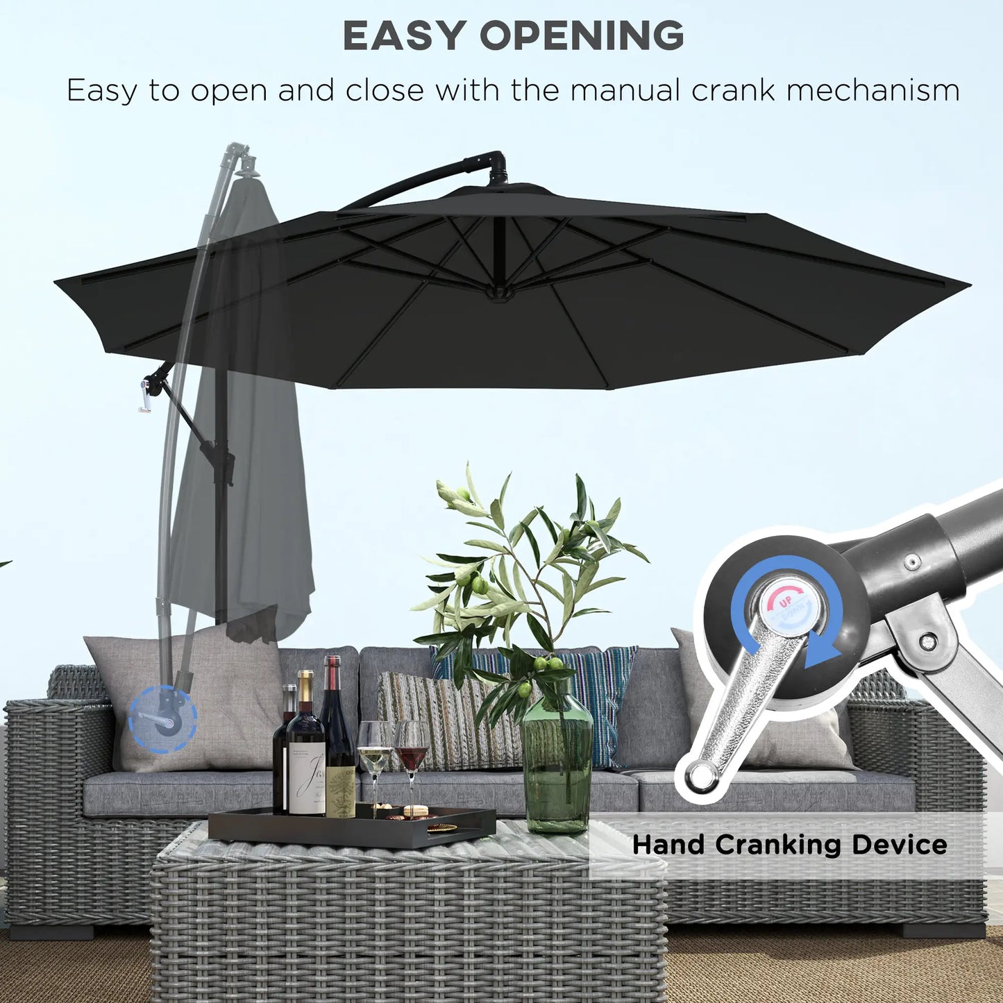 9.7ft Offset Patio Umbrella, Crank, Black Offset Cantilever Umbrellas at Gallery Canada