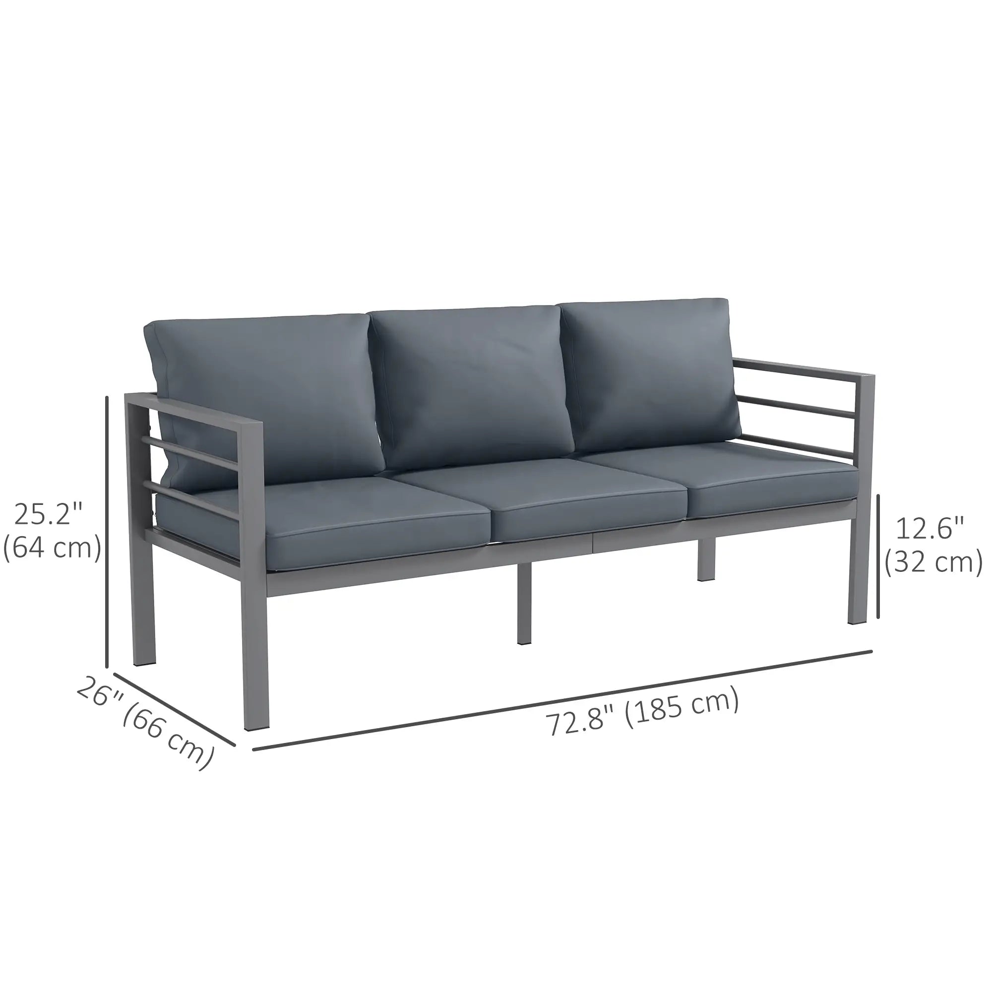 Aluminum Garden Sofa, 3-Person Outdoor Couch, 72.8