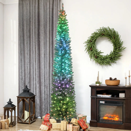 9ft DIY Synchronized LED Hinged Pencil Christmas Tree, Green