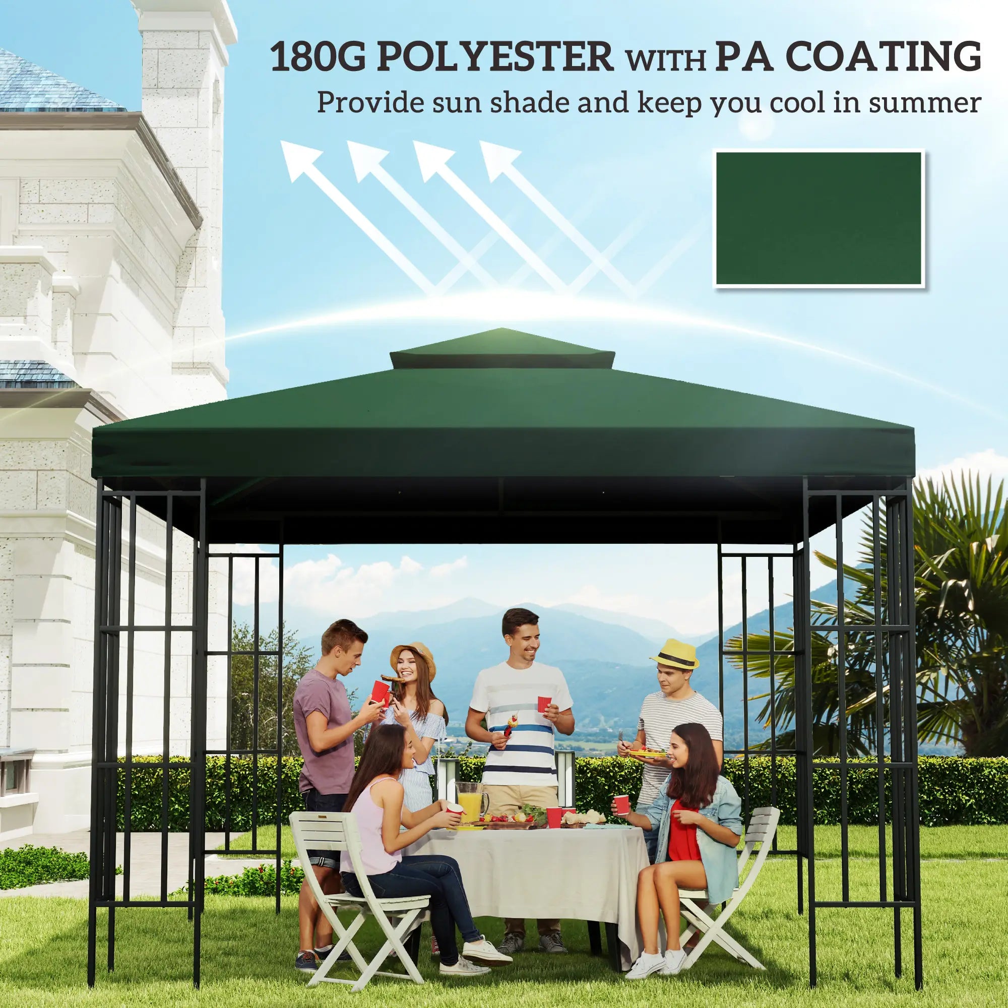 10' x 10' Gazebo Canopy Replacement, 2-Tier Top Cover, Green Gazebo Canopy Replacement at Gallery Canada