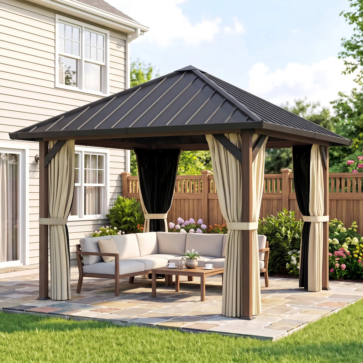 10' x 10' Hardtop Gazebo, Galvanized Steel Roof, Netting, Curtains Gazebos at Gallery Canada