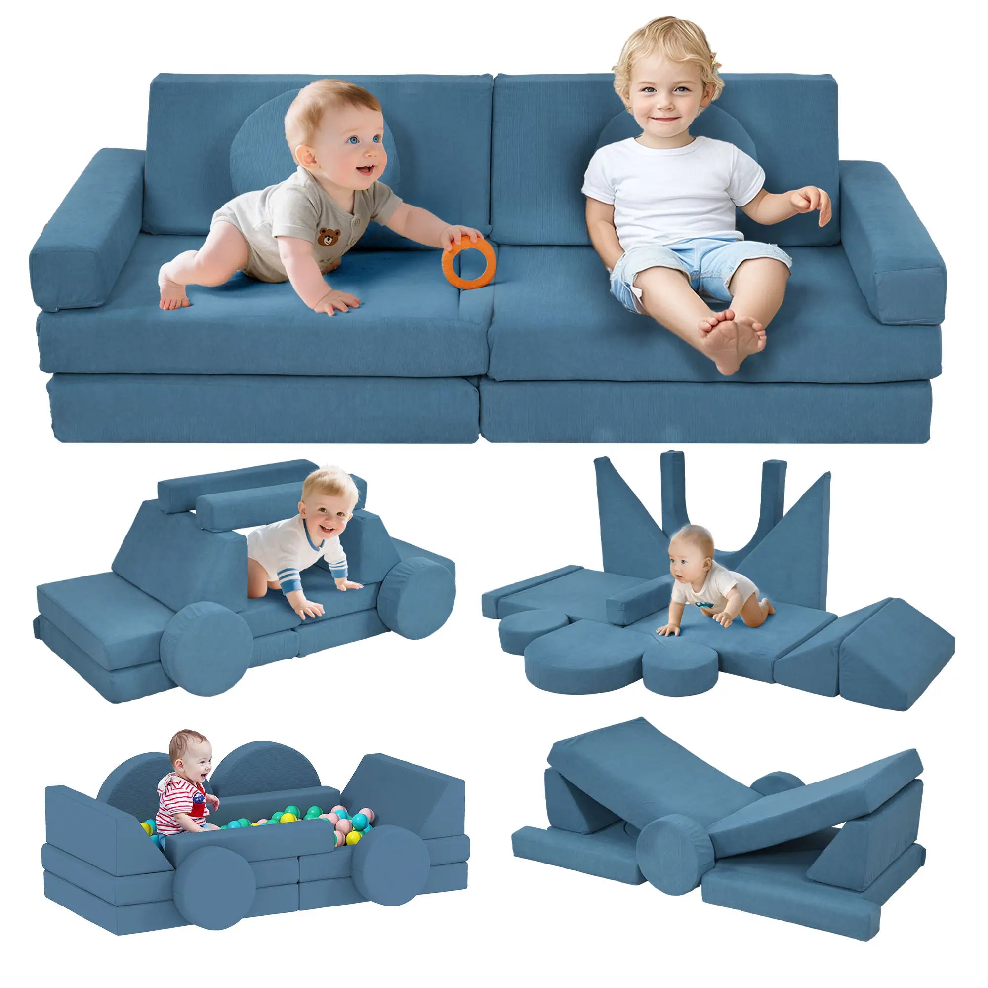 12-Piece Modular Kids Play Couch, Convertible Sofa, Blue Kids Chairs & Seating at Gallery Canada