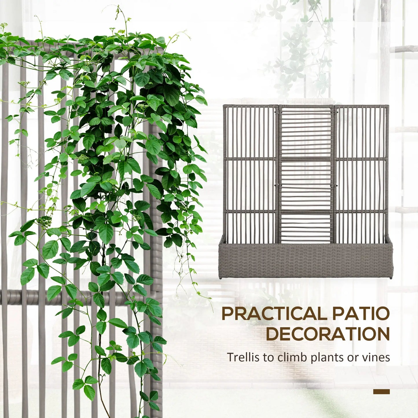 Raised Garden Bed with Lattice Trellis, Rattan Planter with Storage, Grey Raised Garden Beds at Gallery Canada