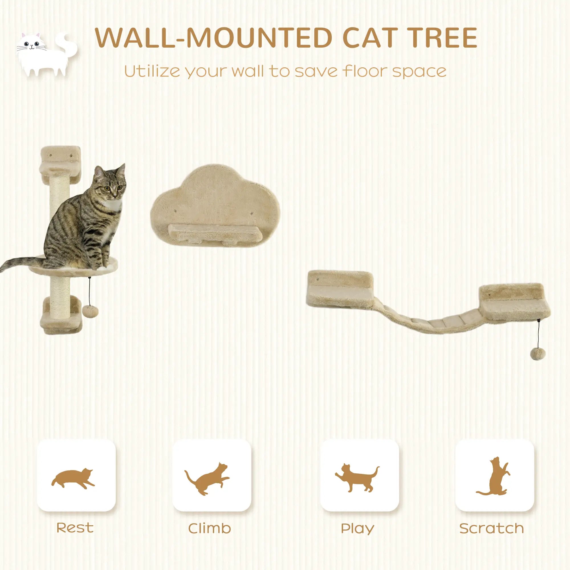 3 Pcs Cat Wall Climber, Scratching Post, Ladder, Perches, Beige Cat Climbing Wall at Gallery Canada