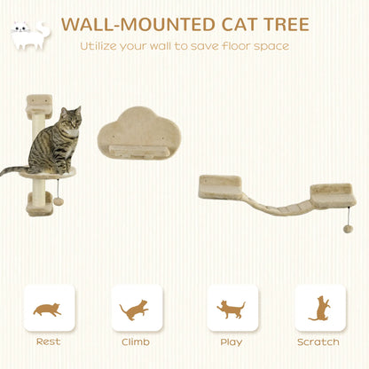3 Pcs Cat Wall Climber, Scratching Post, Ladder, Perches, Beige Cat Climbing Wall at Gallery Canada
