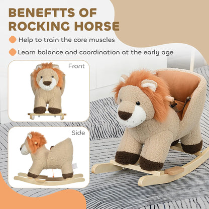 Baby Rocking Horse, Lion Design, Plush, Wooden, Sound, Seat Belt, 18-36 Months, Brown Rocking Horses at Gallery Canada