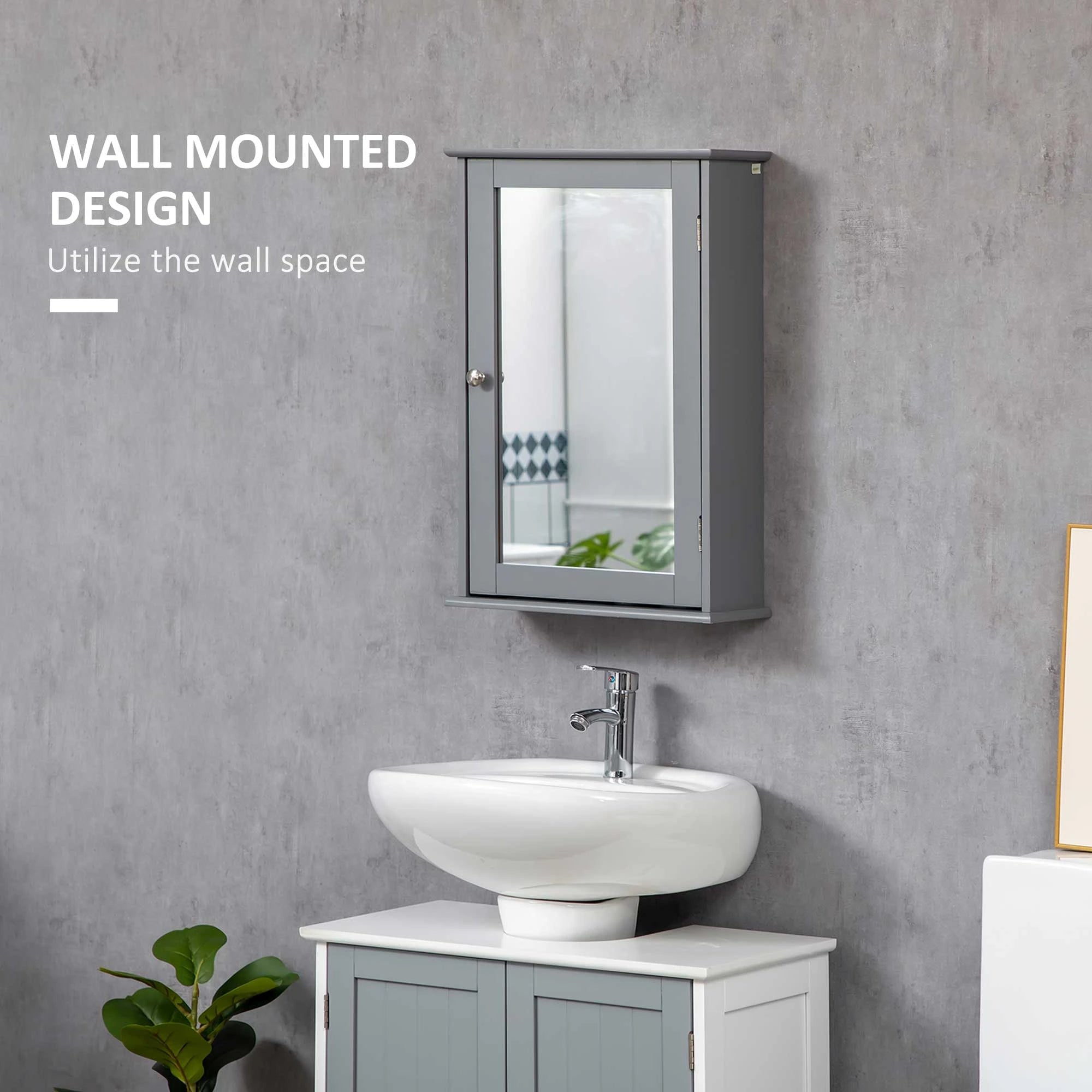 Wall Mounted Bathroom Mirror Cabinet, With Door and Shelves, Grey Mirror Medicine Cabinets at Gallery Canada