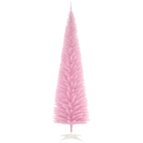 7' Slim Artificial Christmas Tree, Realistic Branches, Sturdy Metal Stand, Pink