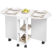 Folding Dining Table, Drop Leaf, 2 Shelves, 120cm, White