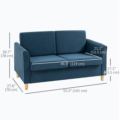 2-Seat Sofa with Armrests, Wood Legs, 2-Seater, Blue 2-Seater Sofas at Gallery Canada