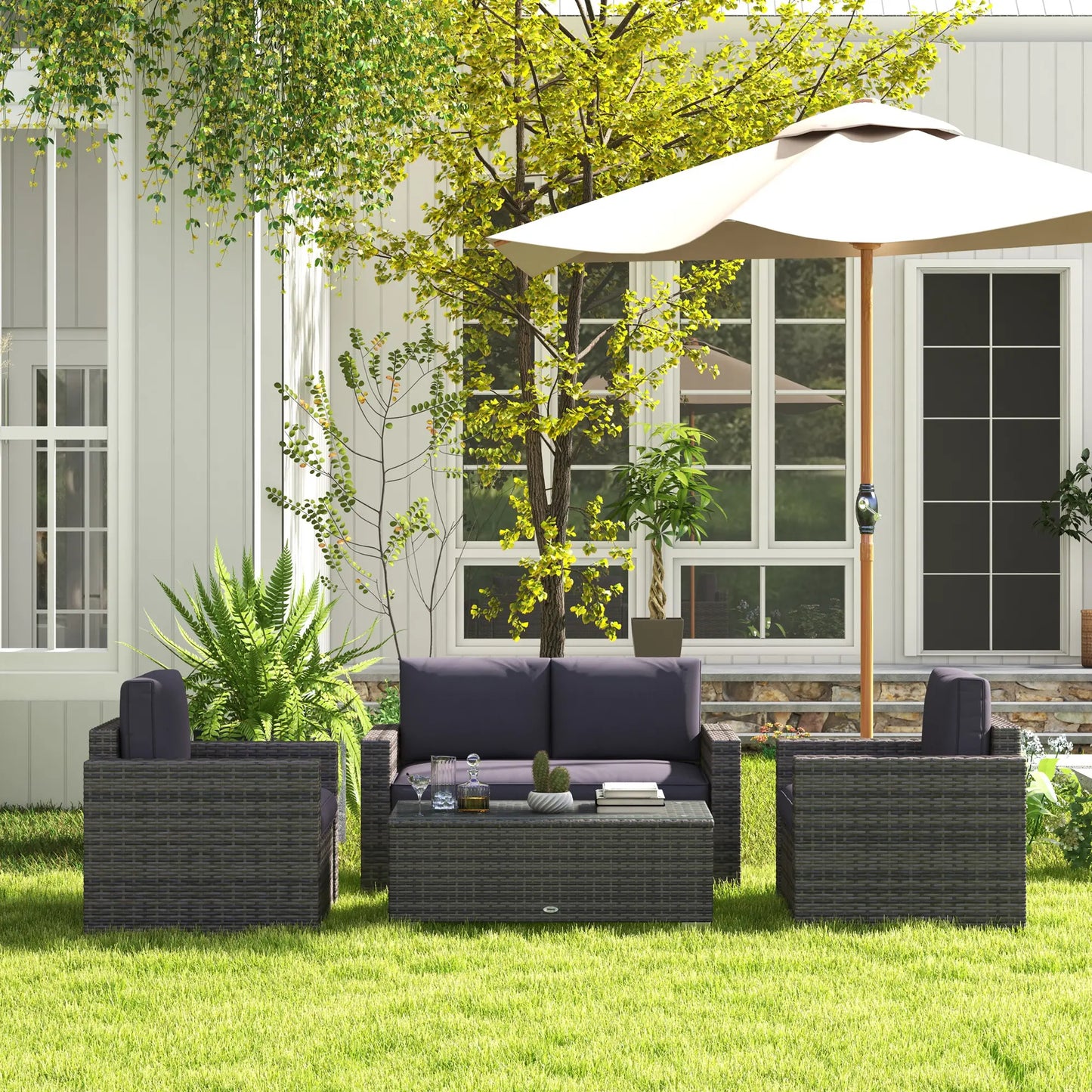 Outdoor Wicker Furniture Set, Loveseat and 2 Chairs, Grey Patio Furniture Sets at Gallery Canada