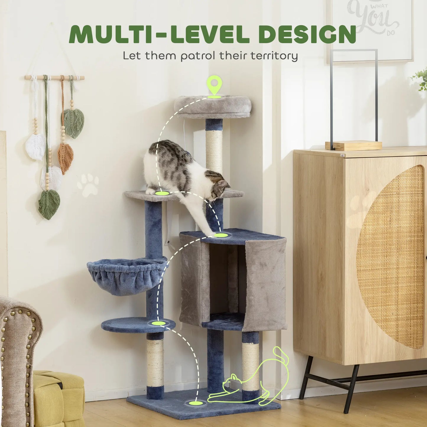 48" Cat Tree with Condo, Hammock, Perch, Scratching Posts, Blue and Grey Cat Trees at Gallery Canada