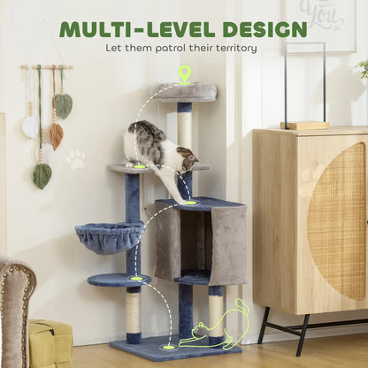 48" Cat Tree with Condo, Hammock, Perch, Scratching Posts, Blue and Grey Cat Trees at Gallery Canada