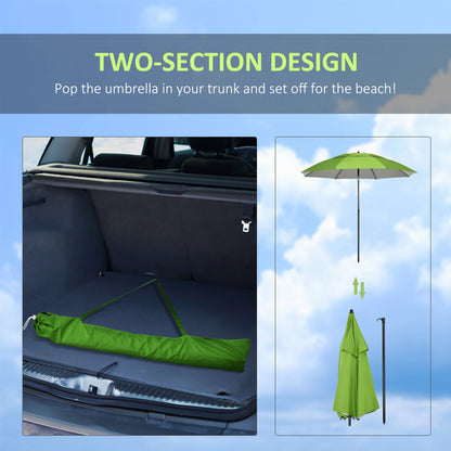 6.6ft Arched Beach Umbrella, Adjustable, Steel Frame, UV30+, Green Beach Umbrellas at Gallery Canada