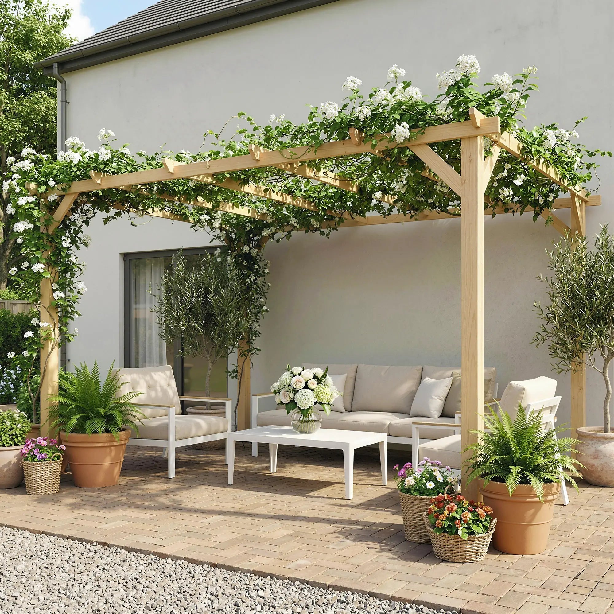 10' x 13' Wooden Pergola, Outdoor Gazebo Trellis, Concrete Anchors Pergolas at Gallery Canada