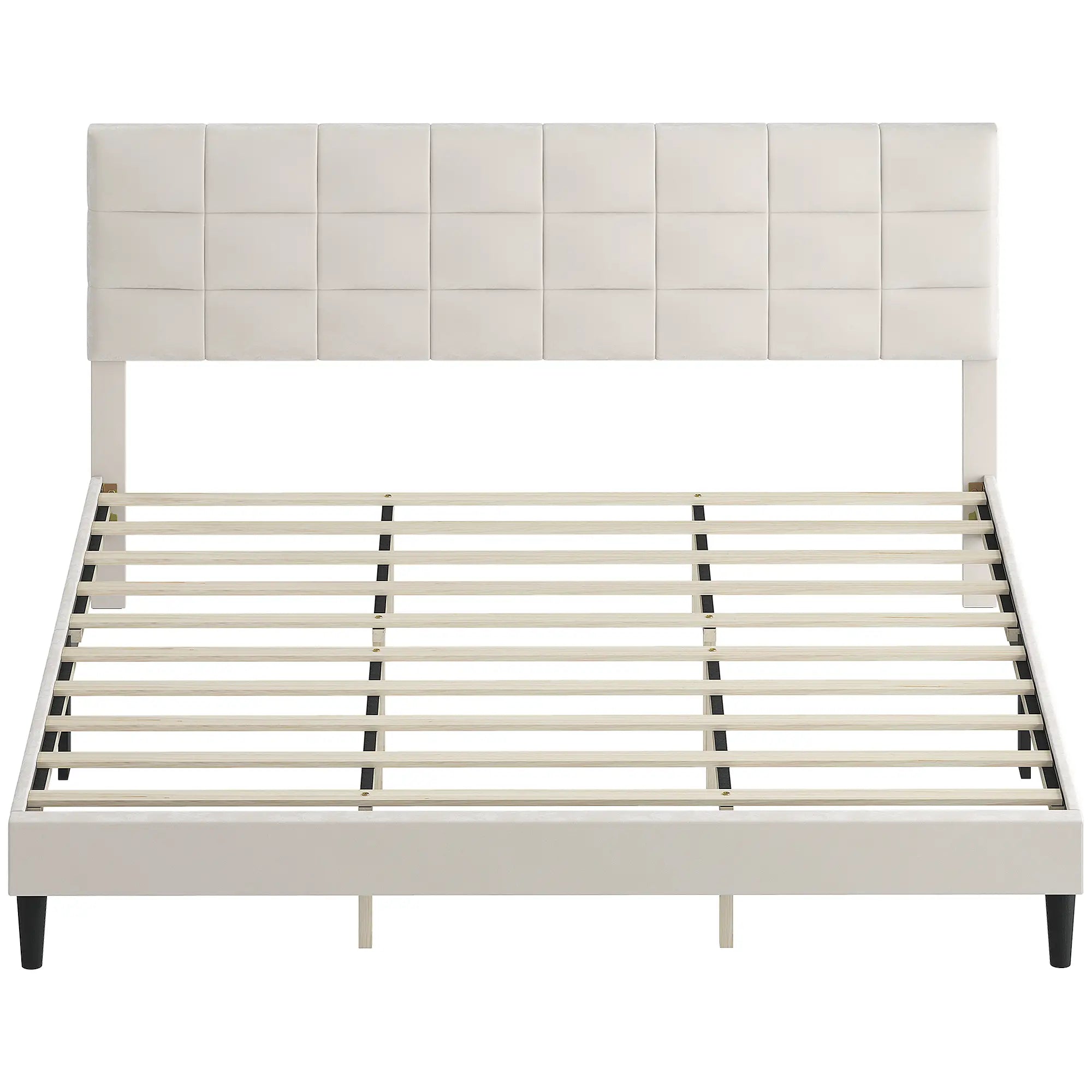 King Size Bed Frame, Upholstered Headboard, Wood Slats, 1100 lbs, Cream Bed Frames Cream at Gallery Canada