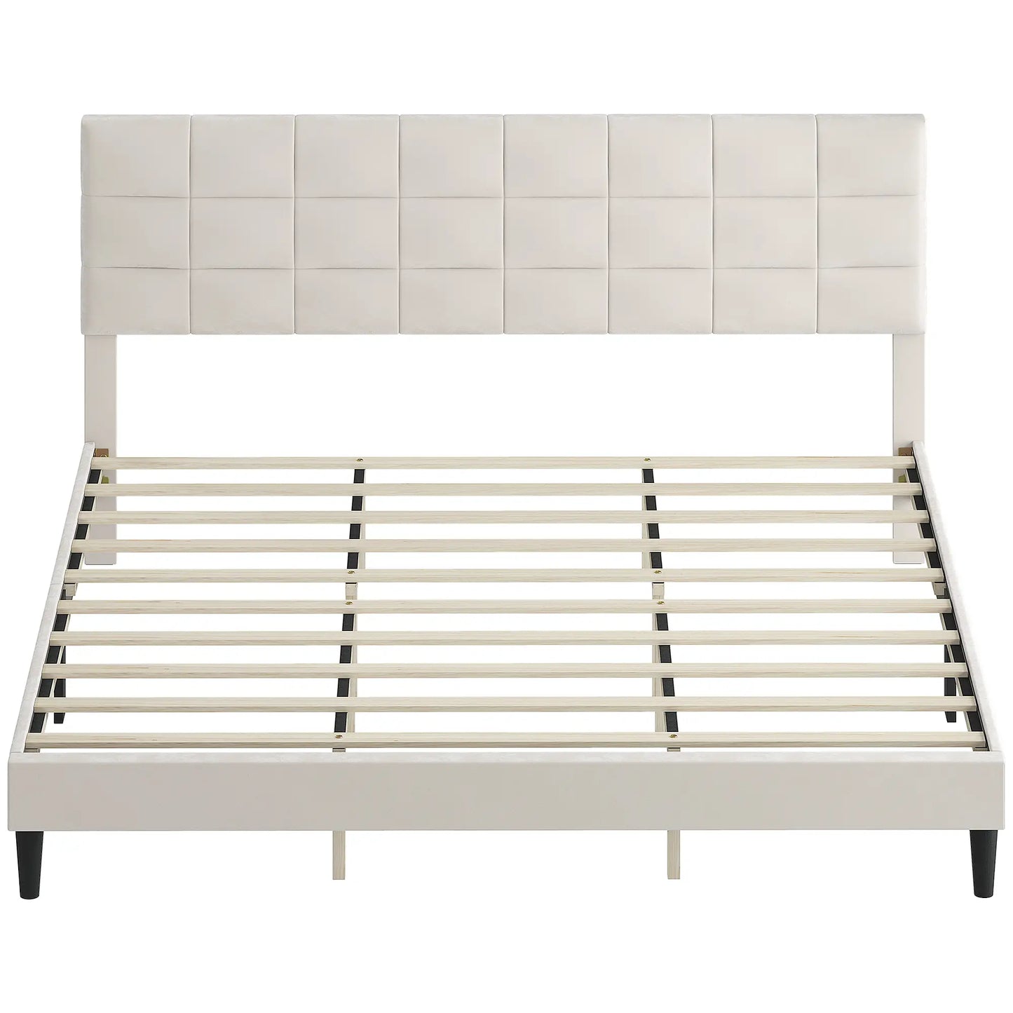 King Size Bed Frame, Upholstered Headboard, Wood Slats, 1100 lbs, Cream Bed Frames Cream at Gallery Canada