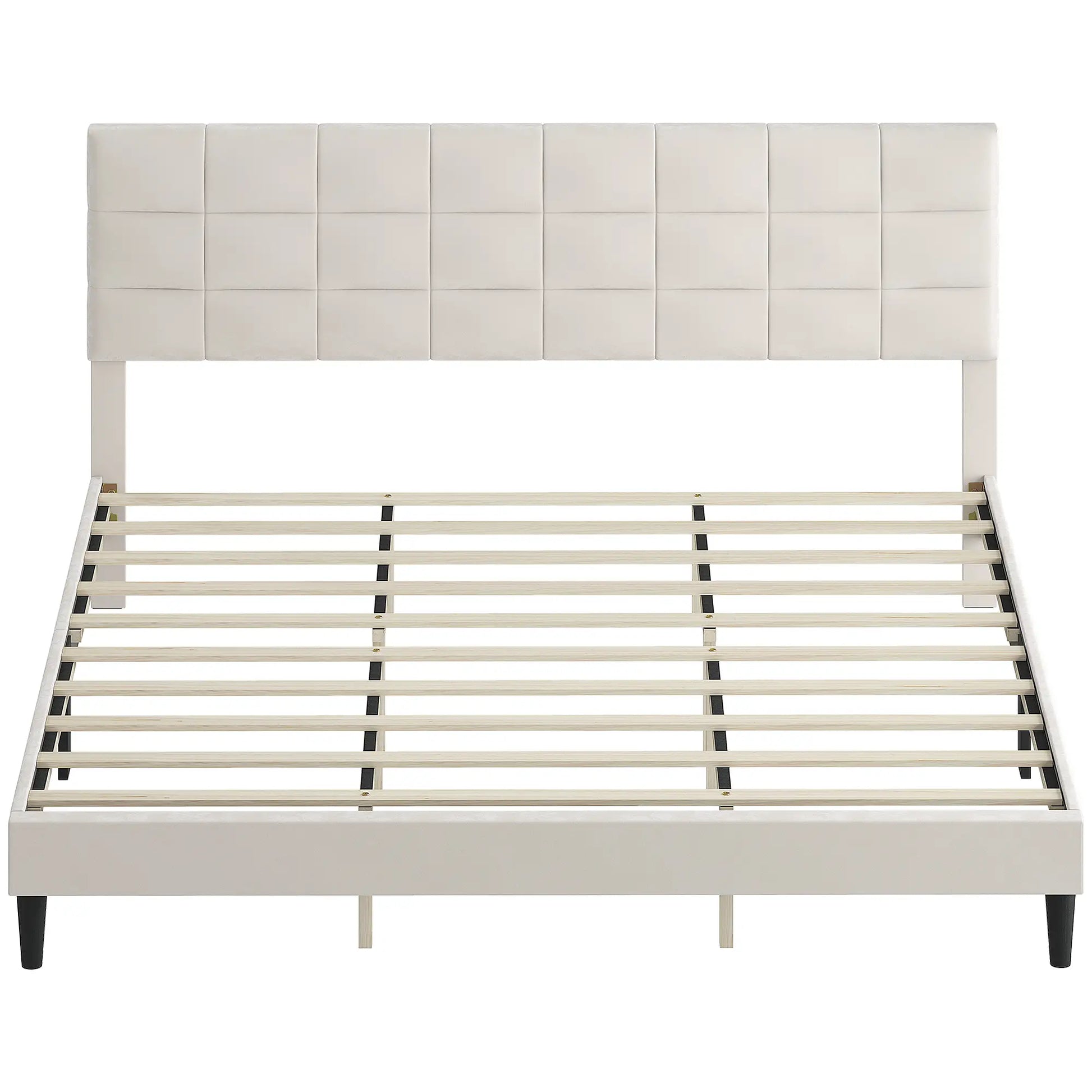 King Size Bed Frame, Upholstered Headboard, Wood Slats, 1100 lbs, Cream Bed Frames Cream at Gallery Canada