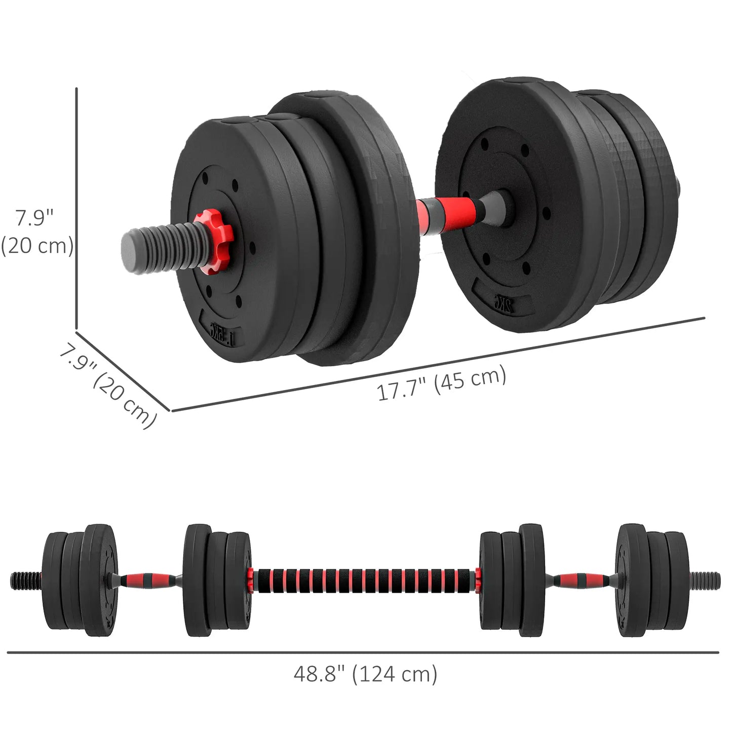 44lbs Adjustable Dumbbell Set, Hand Weights for Fitness, Black and Red Dumbbells & Barbells at Gallery Canada