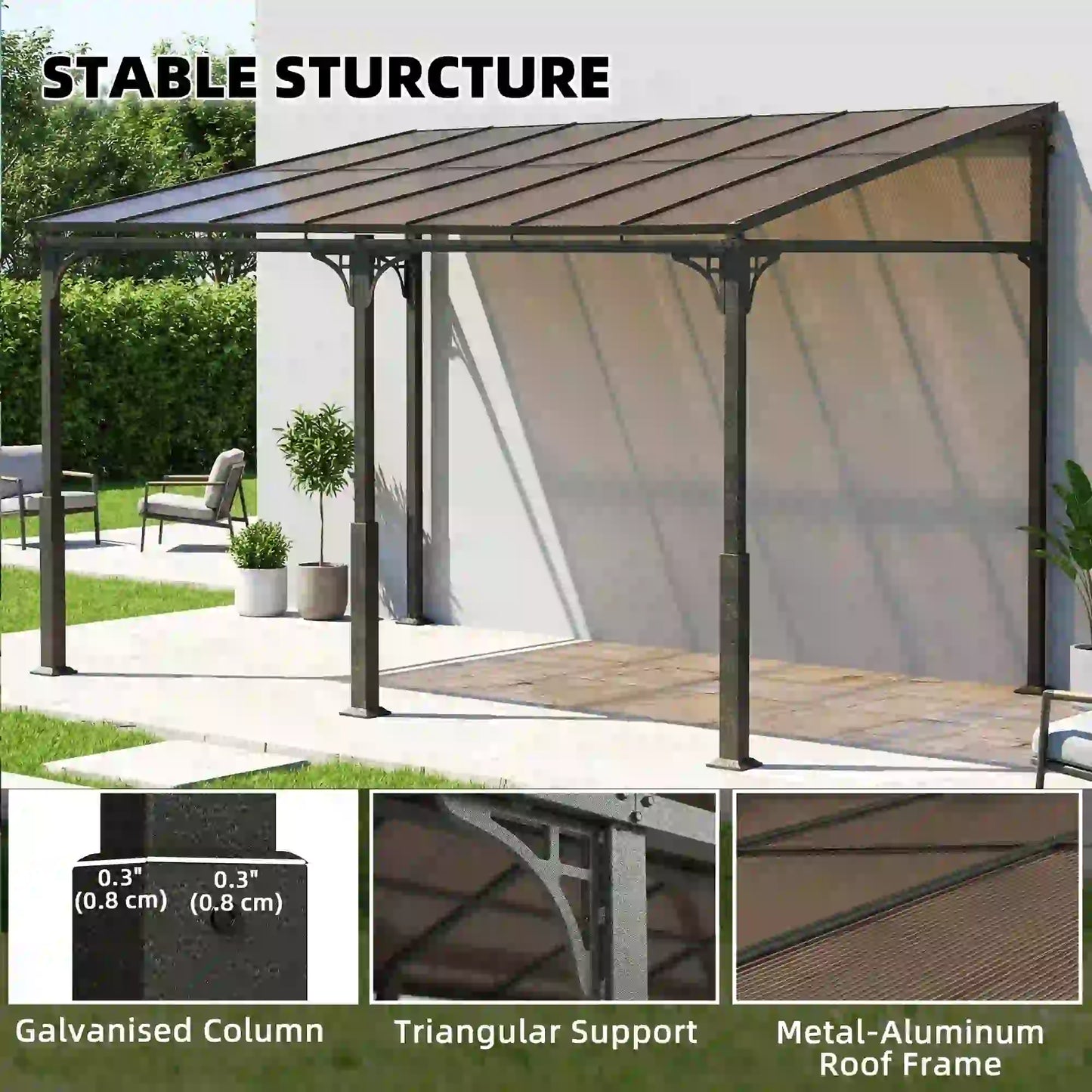 13' x 10' Lean-To Gazebo, Hardtop Wall Mounted Outdoor Pergola Pergolas at Gallery Canada