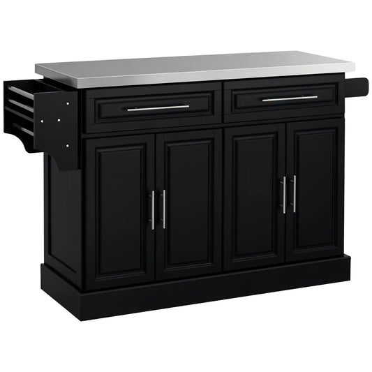 Rolling Kitchen Island with Storage and Stainless Steel Top, Kitchen Trolley with Drawers, Cabinets, Towel Rack Kitchen Islands & Kitchen Carts Black at Gallery Canada