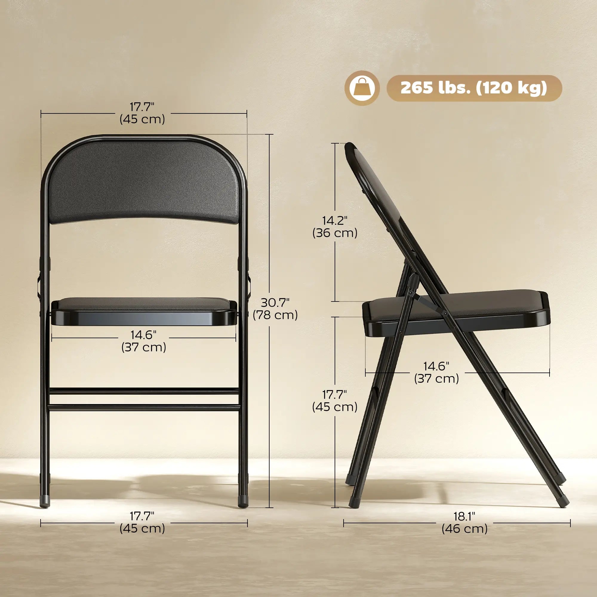 Set of 6 Metal Foldable Chairs, PU Leather Padded, Black Dining Chairs at Gallery Canada