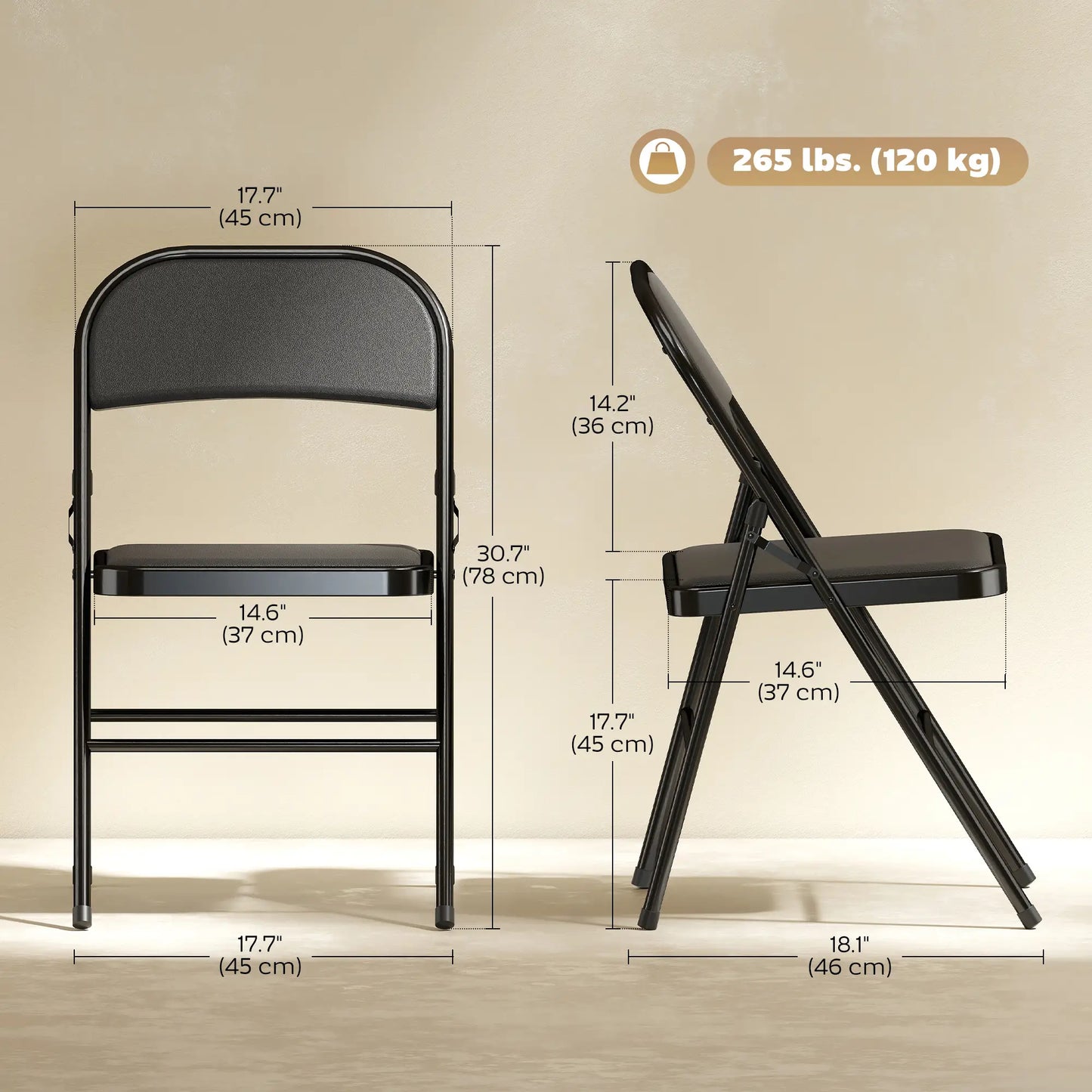Set of 6 Metal Foldable Chairs, PU Leather Padded, Black Dining Chairs at Gallery Canada