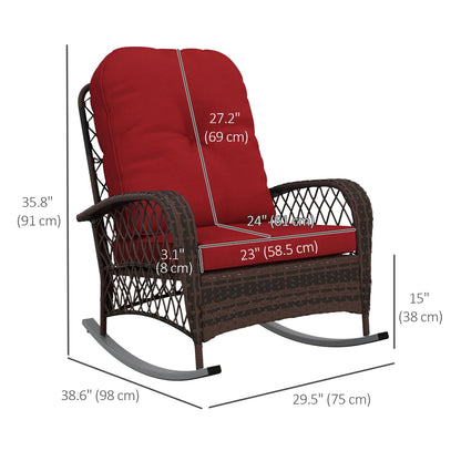 Outdoor Wicker Rattan Rocking Chair, Thick Cushions, Garden Backyard Porch, Red Outdoor Rocking Chairs at Gallery Canada