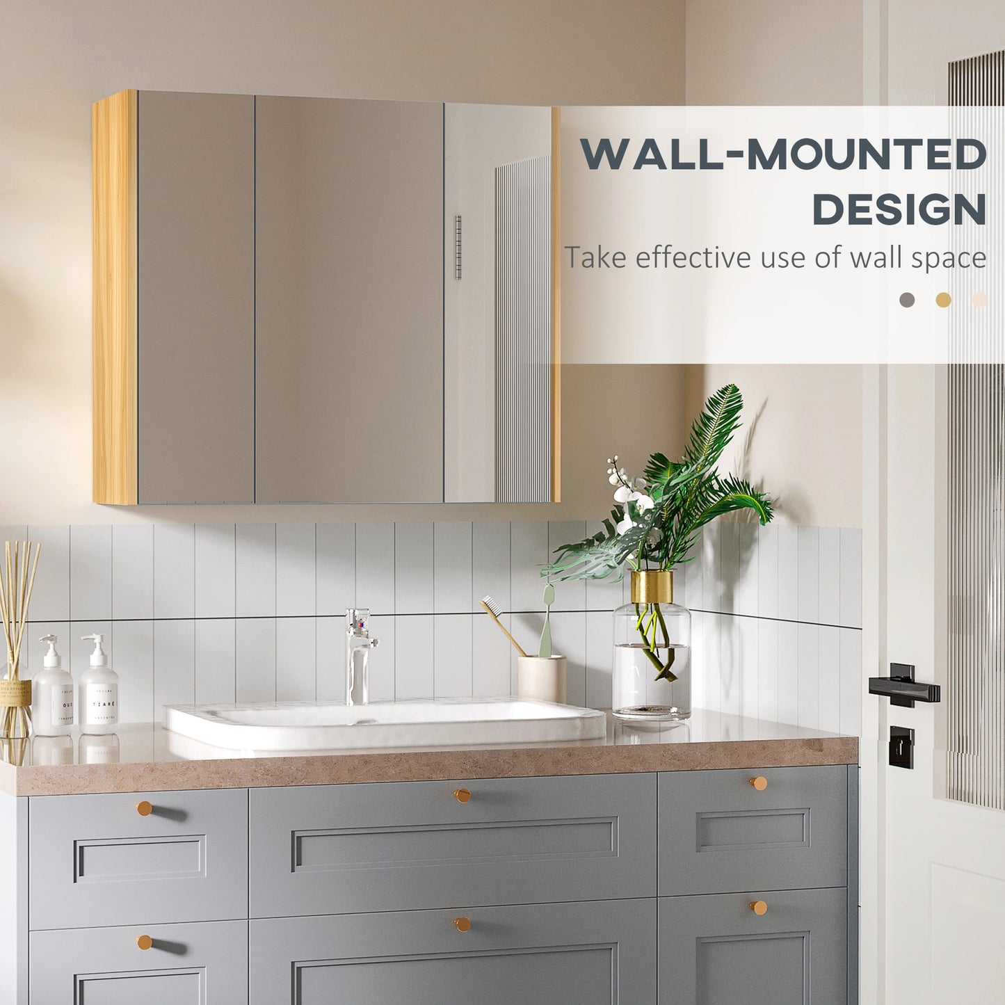 Wall Mounted Medicine Cabinet, Mirror, 3 Doors, Adjustable Shelves, Gray Mirror Medicine Cabinets at Gallery Canada