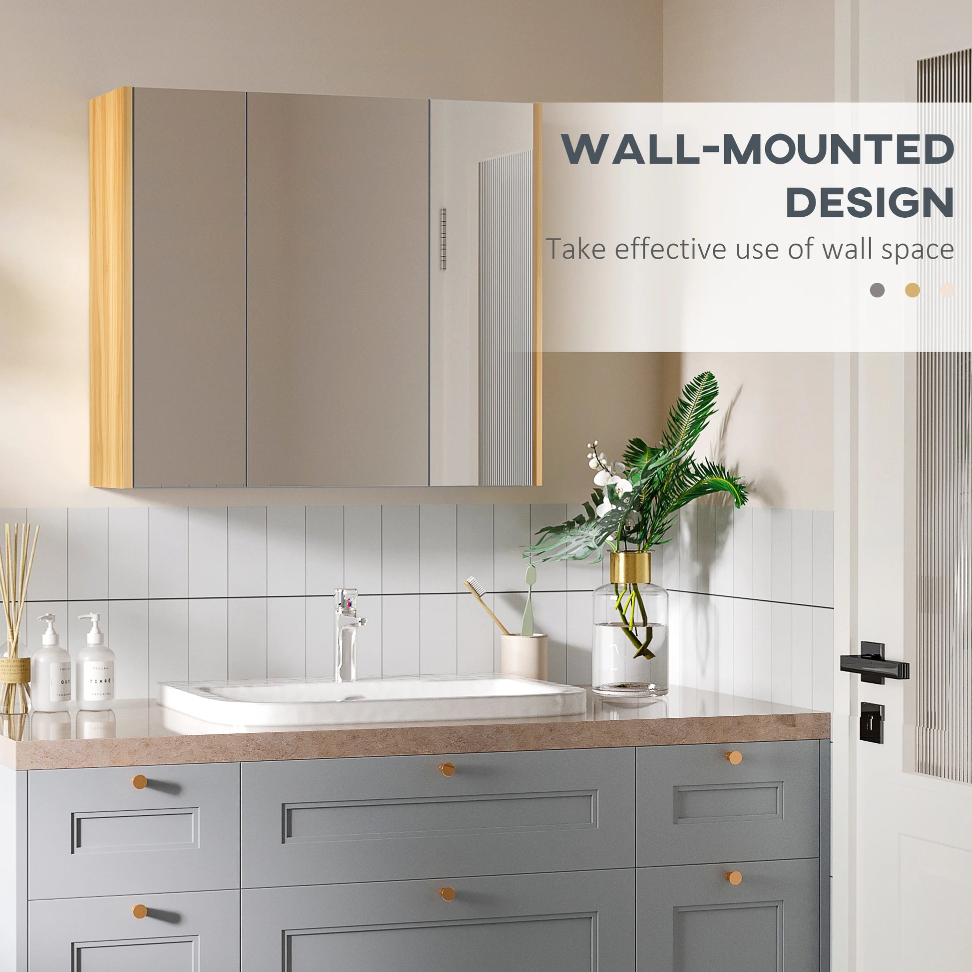 Wall Mounted Medicine Cabinet, Mirror, 3 Doors, Adjustable Shelves, Gray Mirror Medicine Cabinets at Gallery Canada