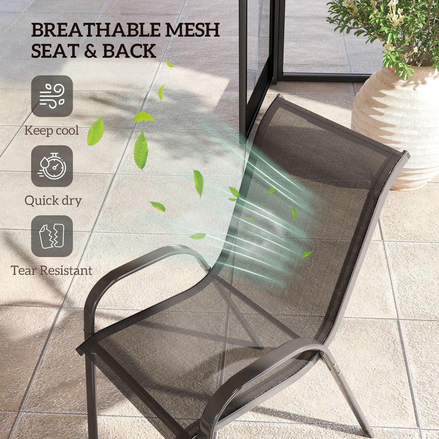 Set of 4 Stackable Outdoor Dining Chairs, High Back, Breathable Mesh Seat, Black Outdoor Dining Sets at Gallery Canada