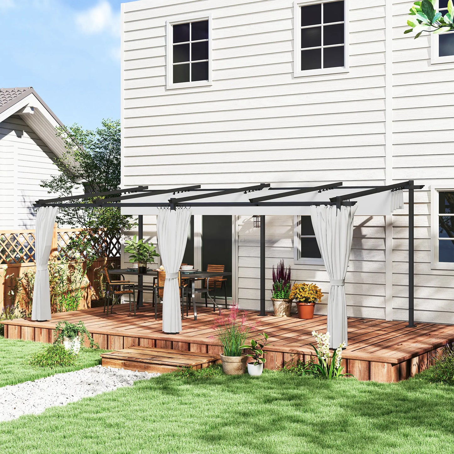 10' x 20' Metal Retractable Pergola Canopy With Sidewalls, Outdoor Gazebo UPF30+ Sun Shade Shelter Pergolas at Gallery Canada
