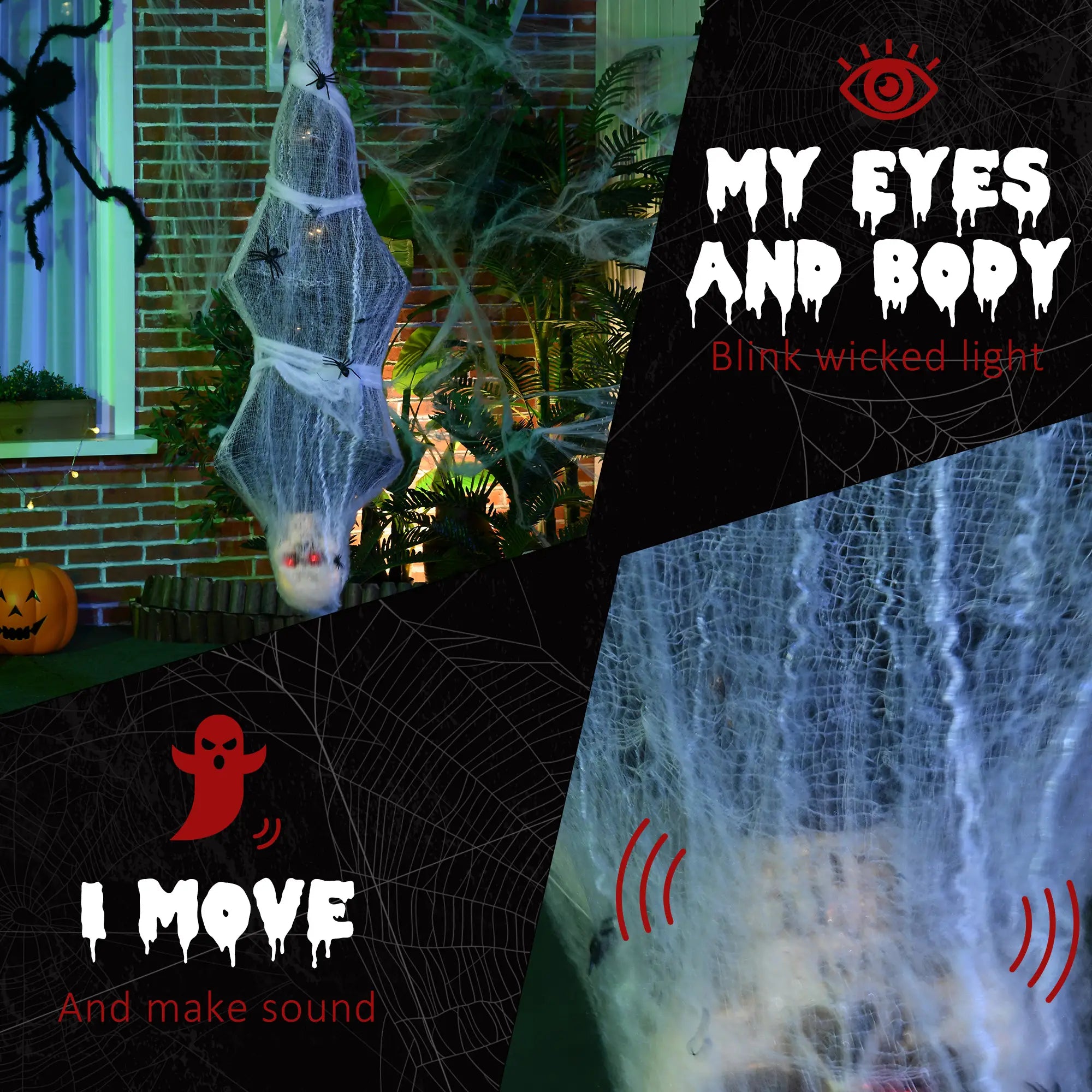 55.9 Inch Life Size Hanging Mummy with Spider Web, Animated, Motion Activated Halloween Decorations at Gallery Canada