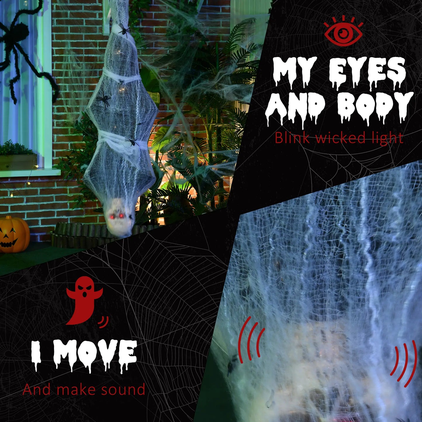 55.9 Inch Life Size Hanging Mummy with Spider Web, Animated, Motion Activated Halloween Decorations at Gallery Canada