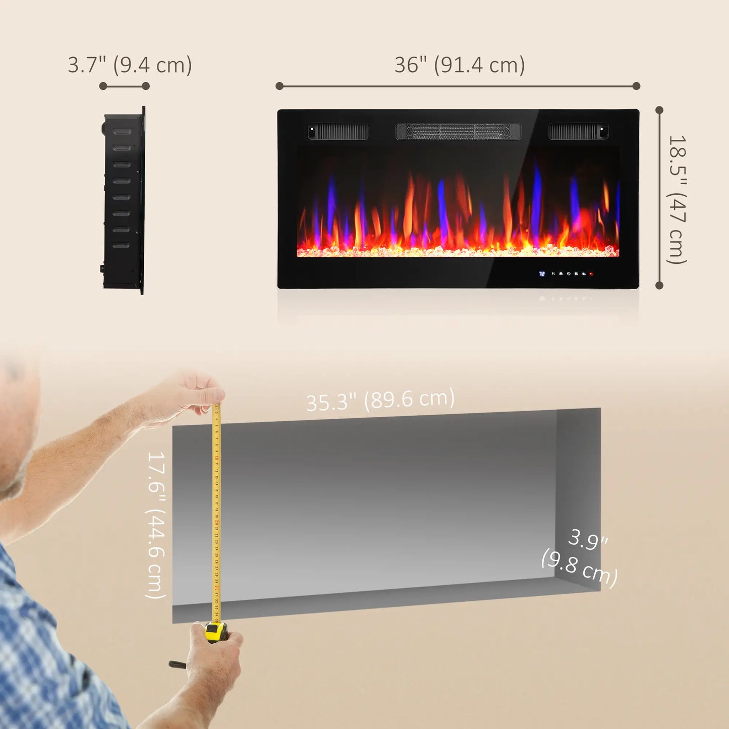 36 Inch Thin Electric Fireplace, Freestanding, Wall Mounted, Eco Mode Electric Fireplaces at Gallery Canada