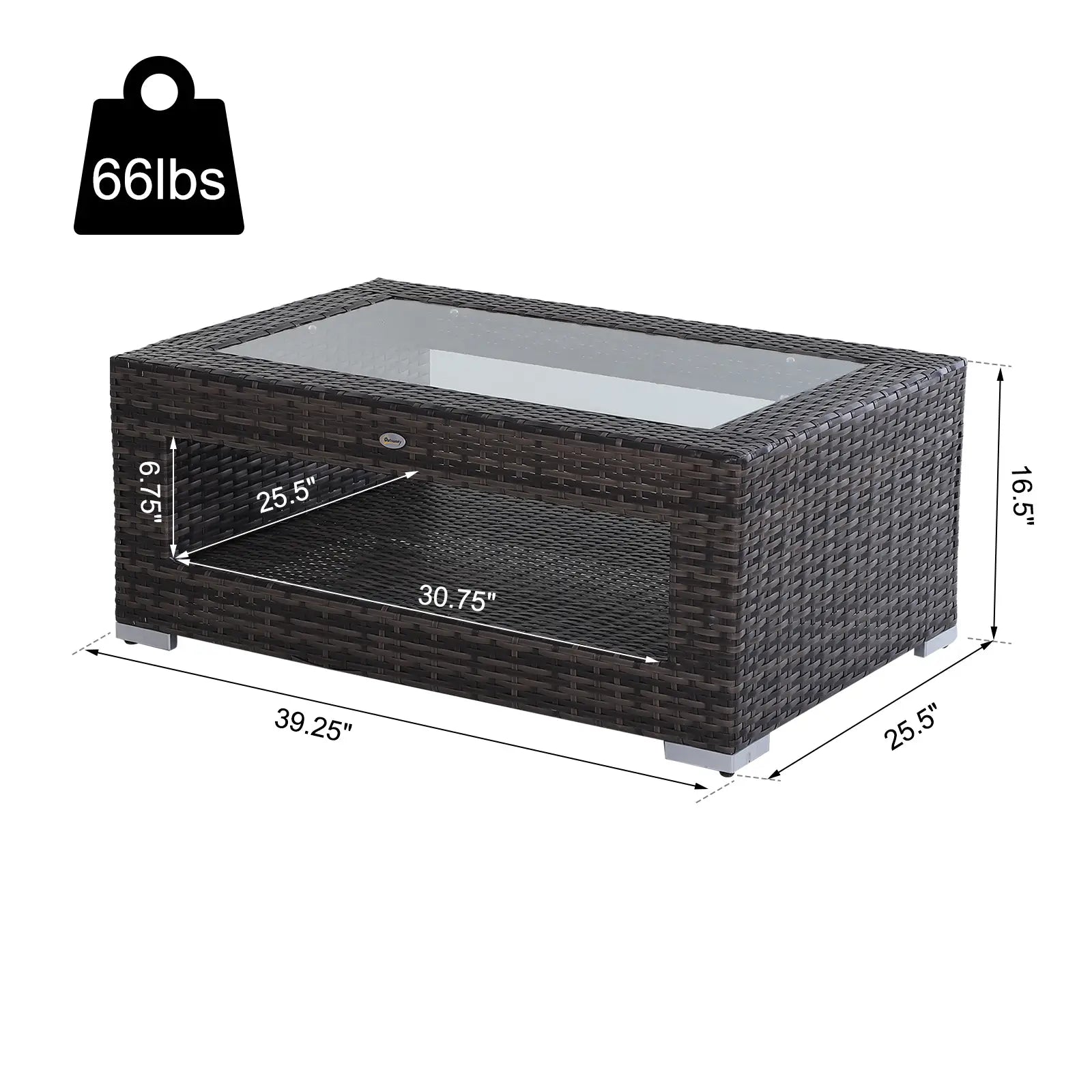 2-Tier Rattan Patio Coffee Table, PE Wicker, Tempered Glass Top, Storage Coffee Tables at Gallery Canada