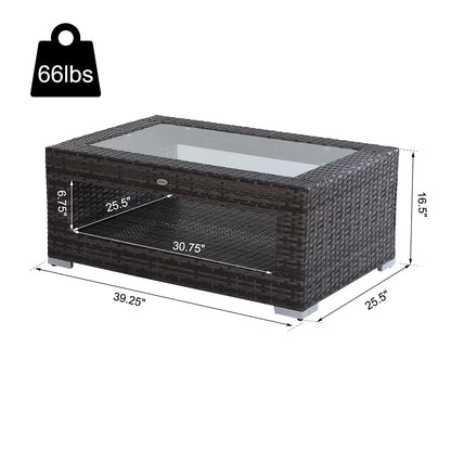 2-Tier Rattan Patio Coffee Table, PE Wicker, Tempered Glass Top, Storage Coffee Tables at Gallery Canada