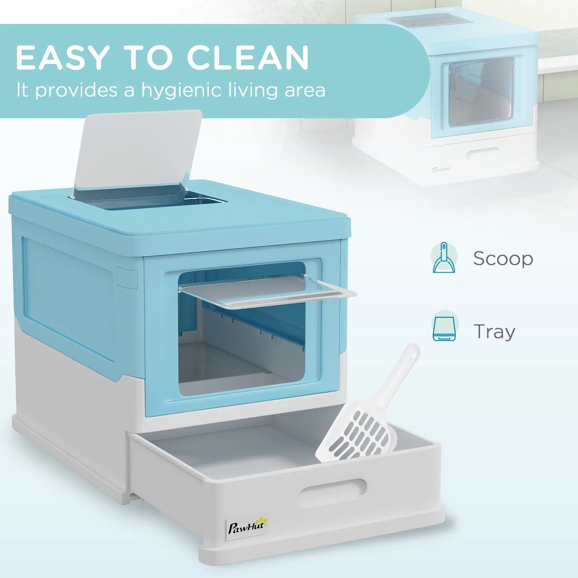 Top Entry Enclosed Kitty Litter Box with Scoop, Tray, Blue Cat Litter Box Enclosures at Gallery Canada