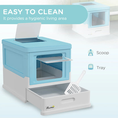 Top Entry Enclosed Kitty Litter Box with Scoop, Tray, Blue Cat Litter Box Enclosures at Gallery Canada