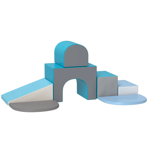 7 Piece Indoor Soft Play Set, Toddler Climb Crawl, Blue Grey