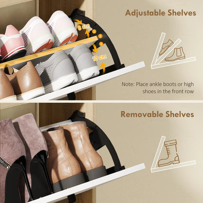 Shoe Cabinet with 2 Flip Drawers, 3 Side Compartments, Adjustable Shelves, 8-12 Pairs for Entryway Hallway, Natural Shoe Storage Cabinets & Racks at Gallery Canada