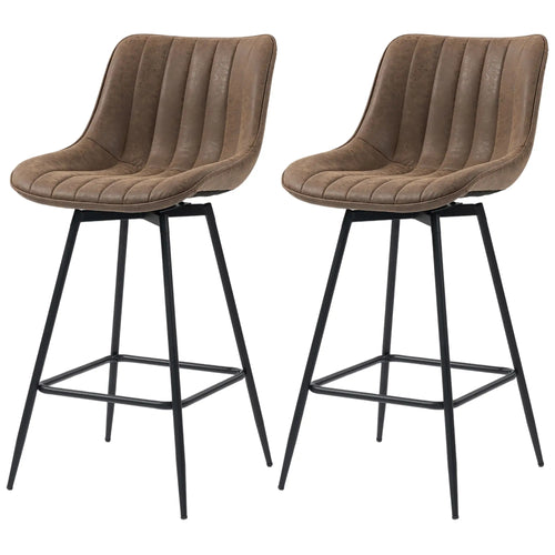 Set of 2 Counter Height Barstools, PU Leather, Brown