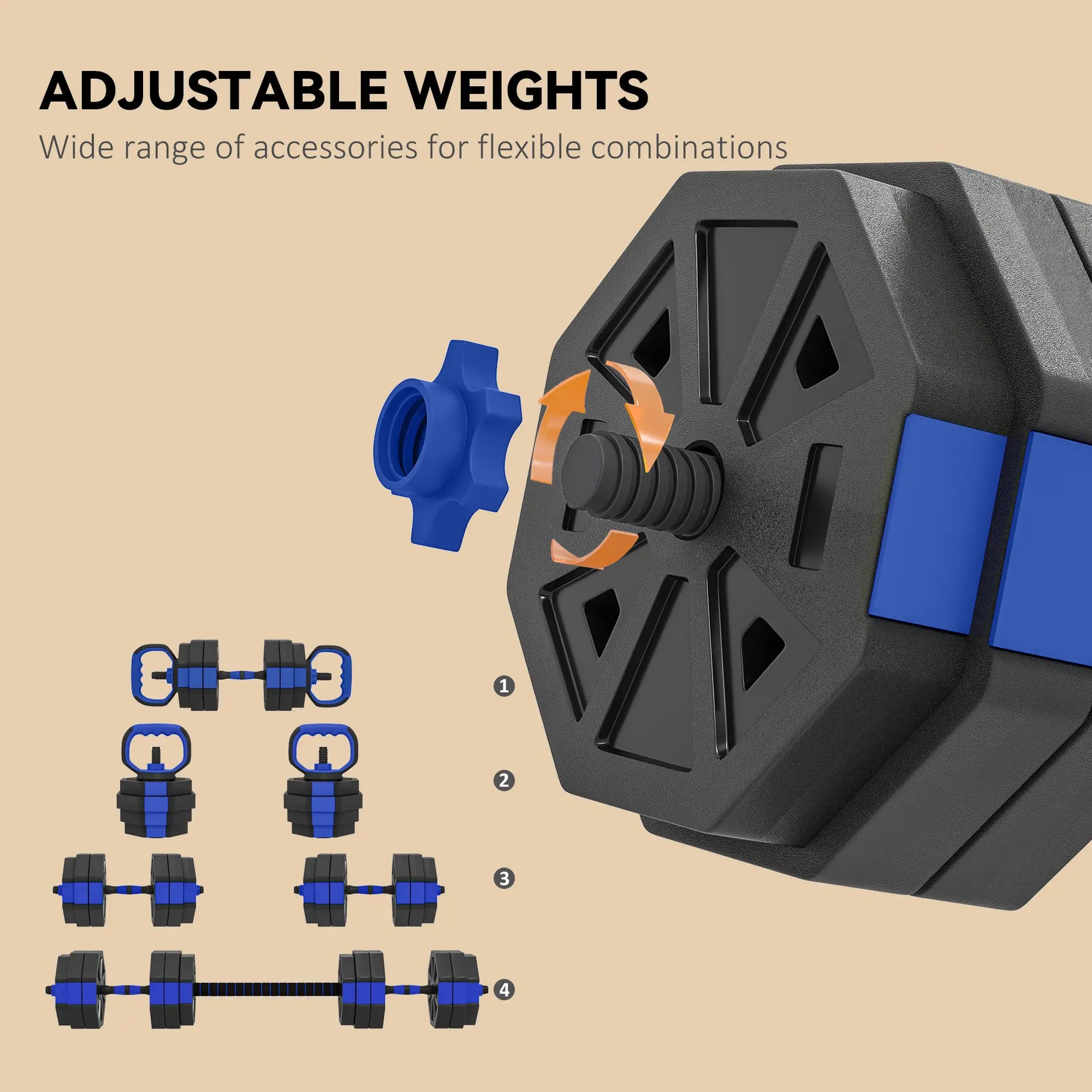 4-in-1 Adjustable Dumbbell Set, Kettlebell, Barbell, Dumbbell, 66lbs, Blue Dumbbells & Barbells at Gallery Canada