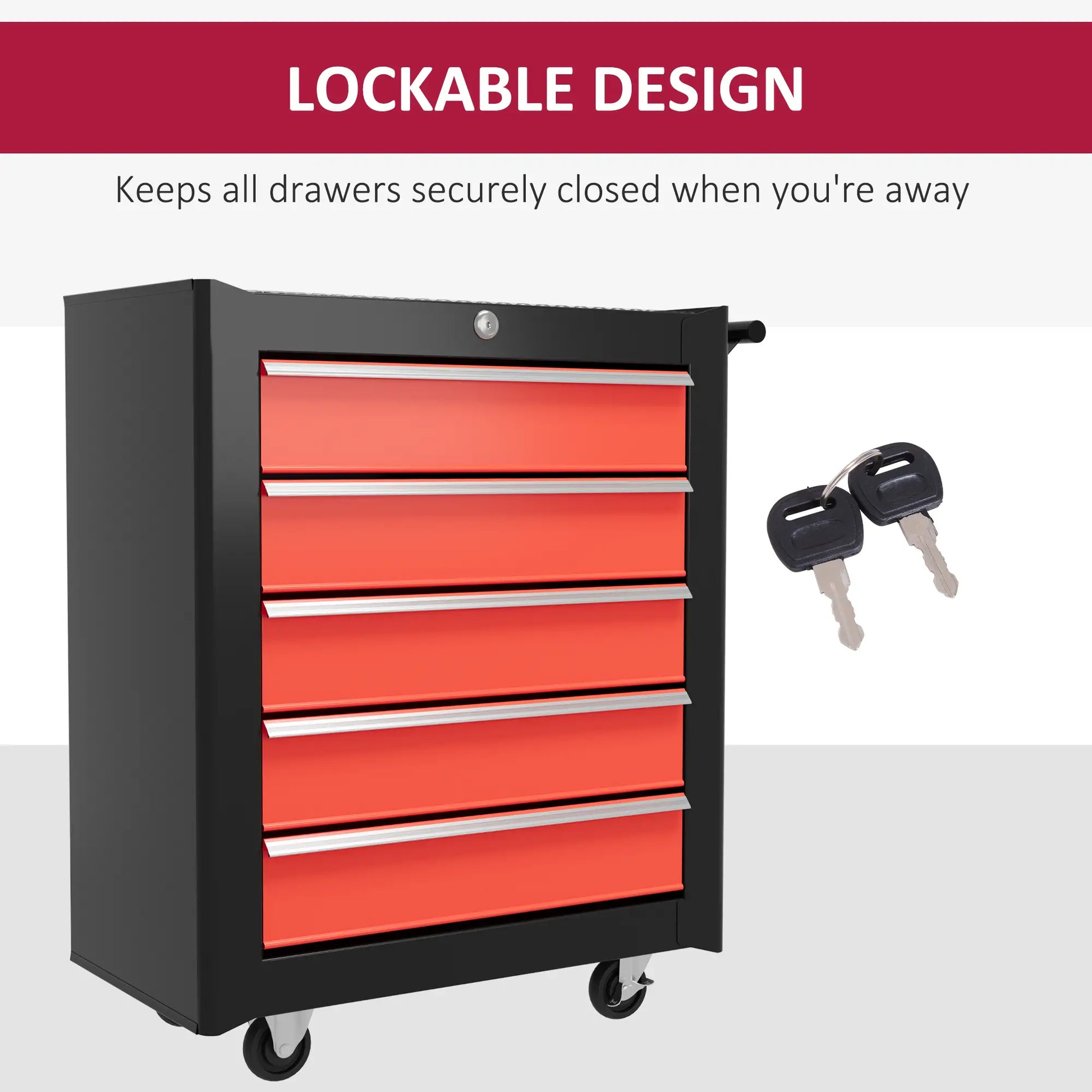 5 Drawer Roller Tool Chest, Lockable Toolbox, Storage Organizer, Black Red Tool Organizers at Gallery Canada