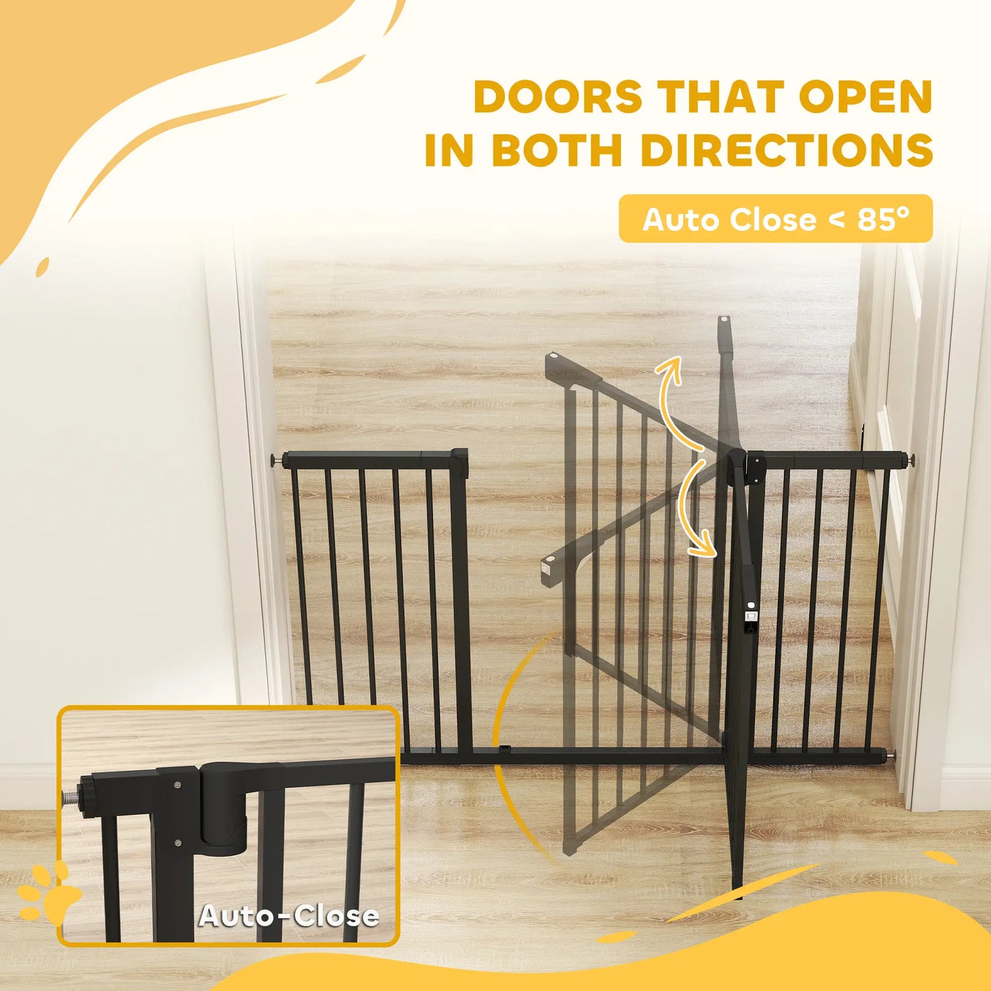 Baby Gate, Pet Safety Gate, 30"-51" Wide, Auto-Close, Black