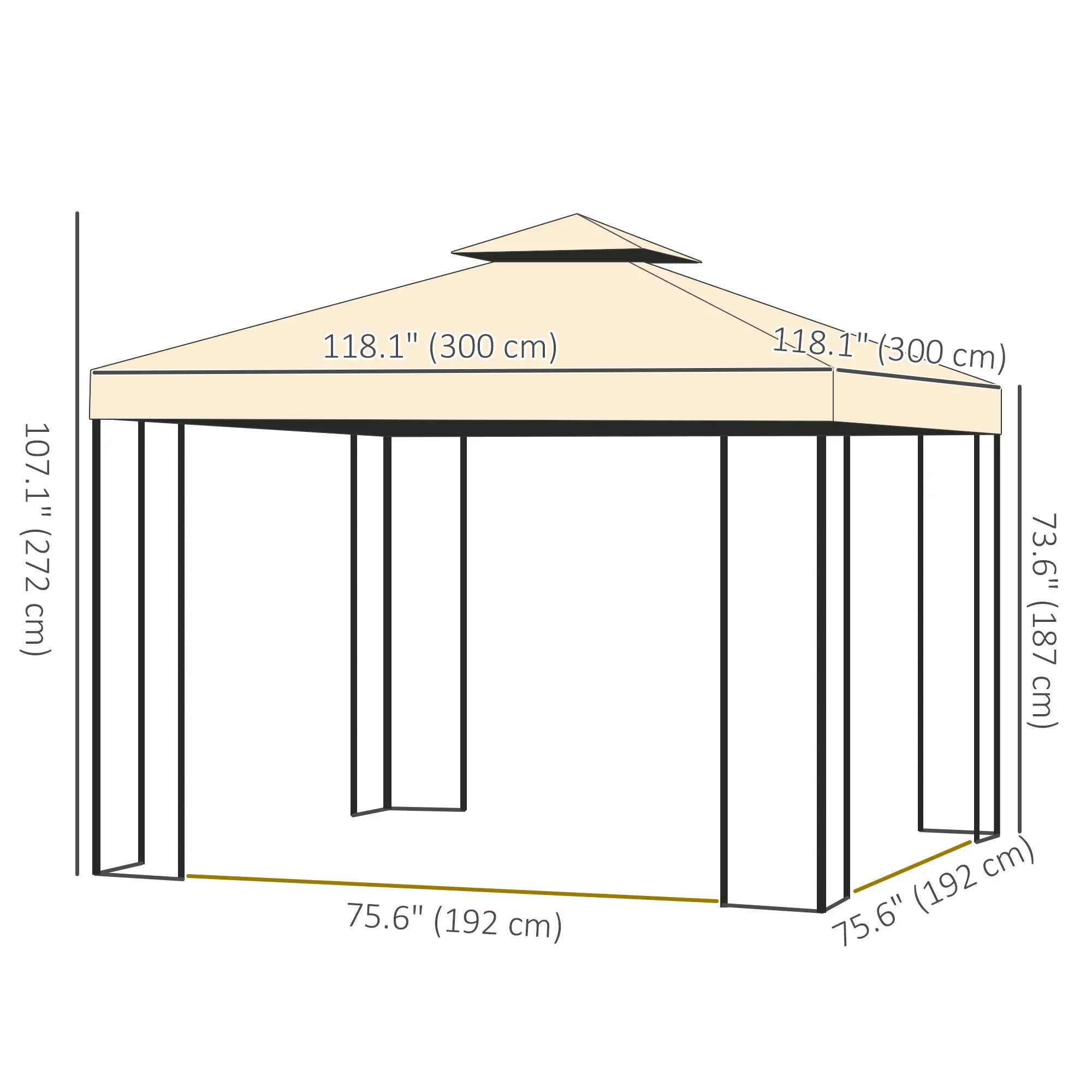 10'x10' Steel Patio Gazebo, Soft-Top, 2-Tier Roof, Beige Gazebos at Gallery Canada