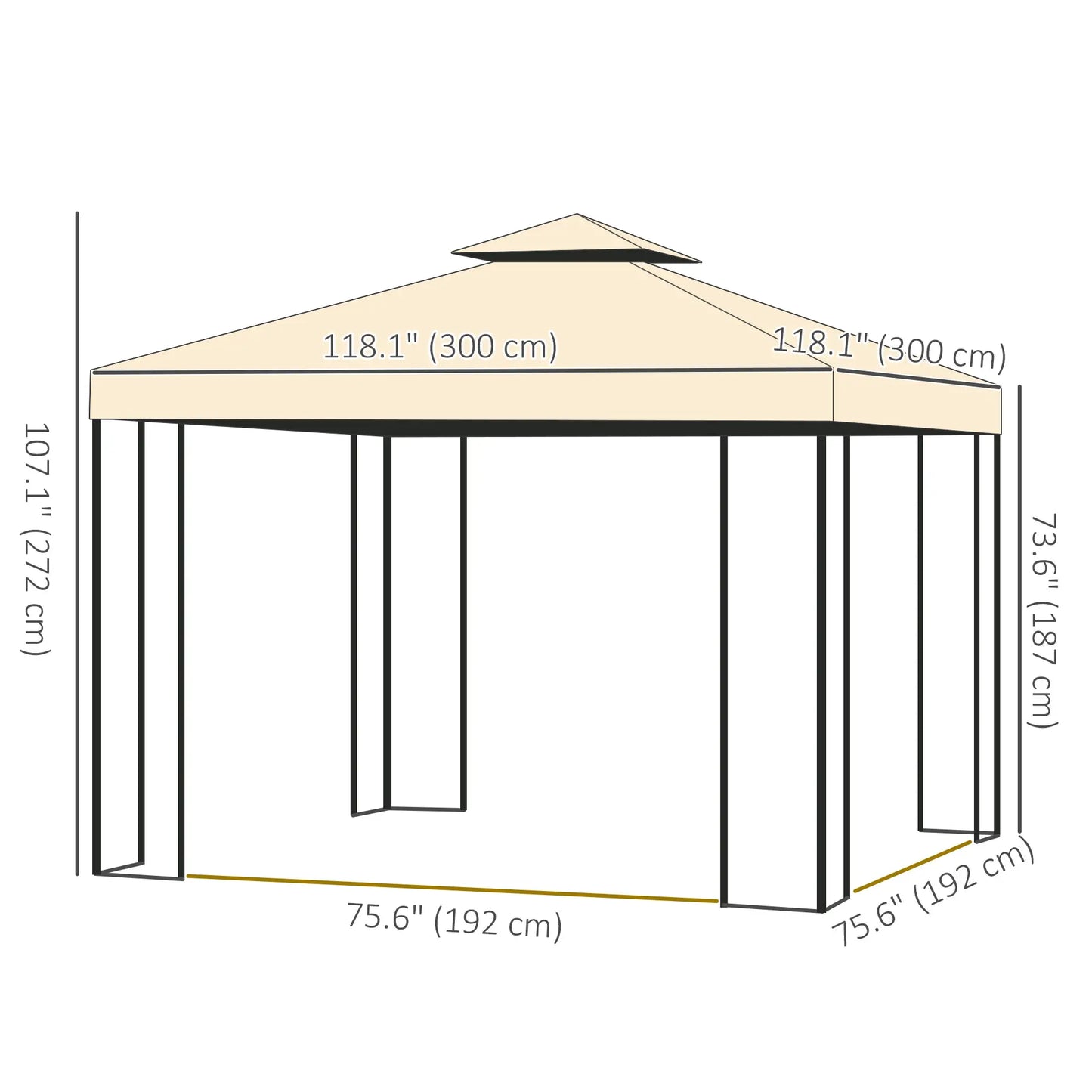 10'x10' Steel Patio Gazebo, Soft-Top, 2-Tier Roof, Beige Gazebos at Gallery Canada